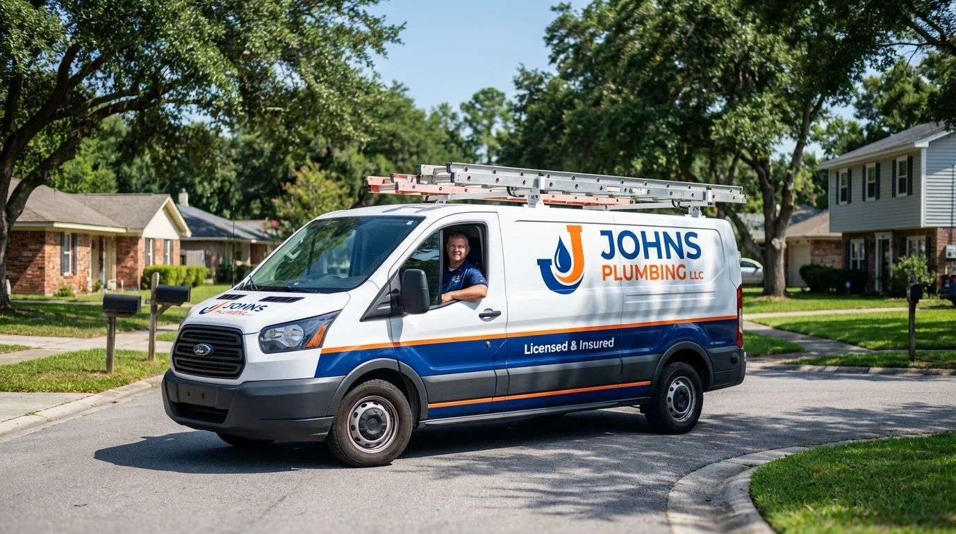 Johns Plumbing LLC service van in Hanahan, SC