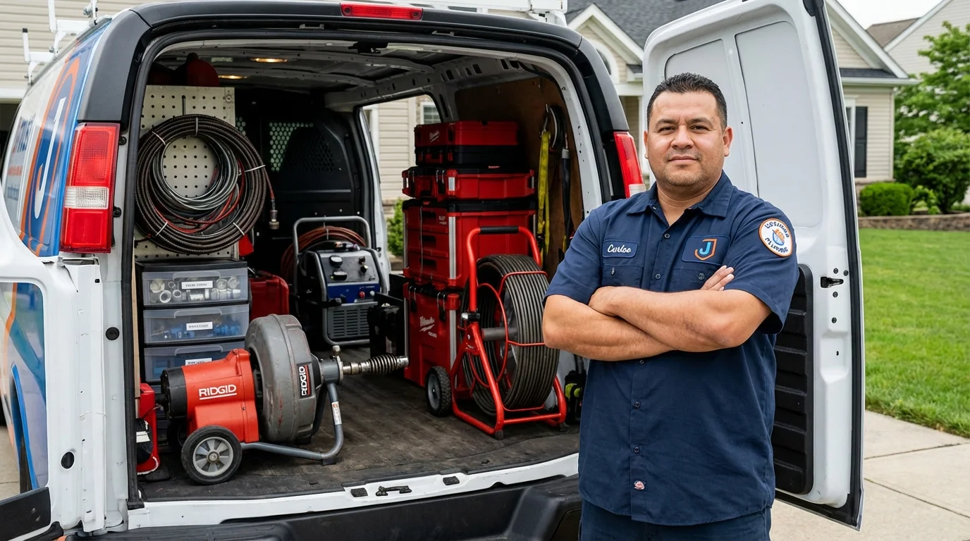 Professional drain cleaning equipment and Johns Plumbing LLC plumber in Hanahan