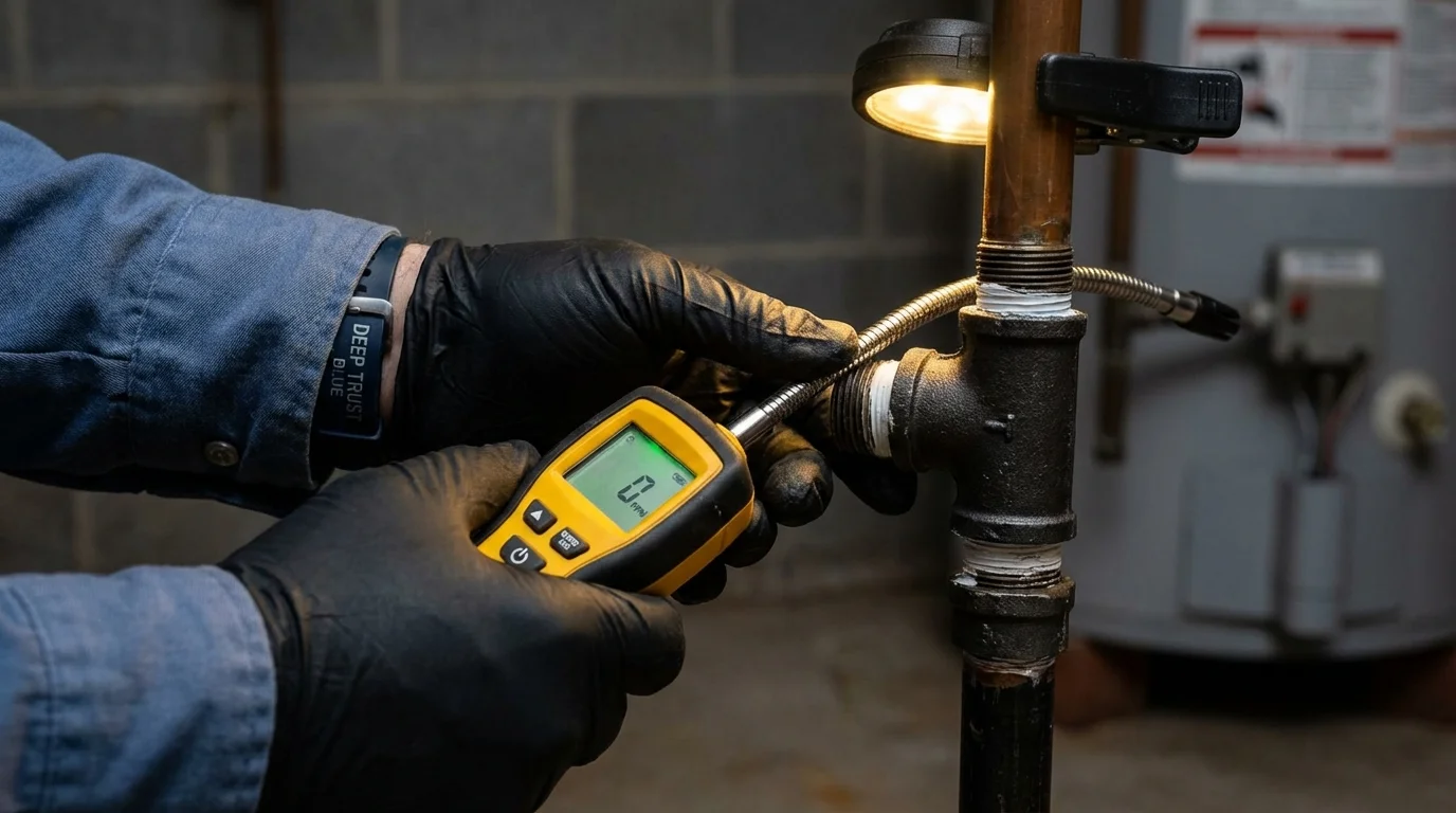 Gas leak detection with electronic sniffer by Johns Plumbing LLC in Hanahan