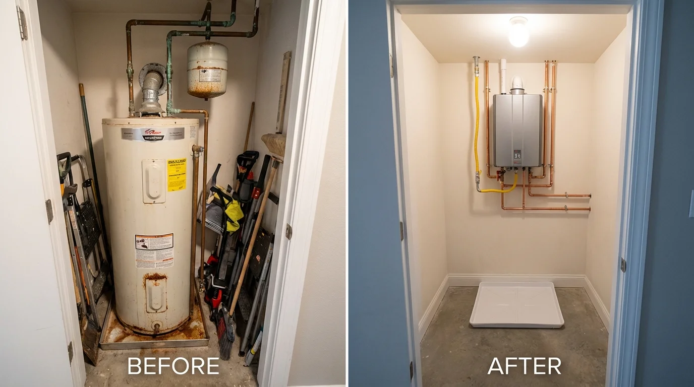 Tank water heater versus wall-mounted tankless unit comparison for Hanahan, SC homeowners