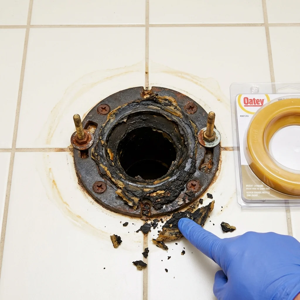 Failed wax ring showing water seepage at the base of a toilet in a Hanahan, SC home
