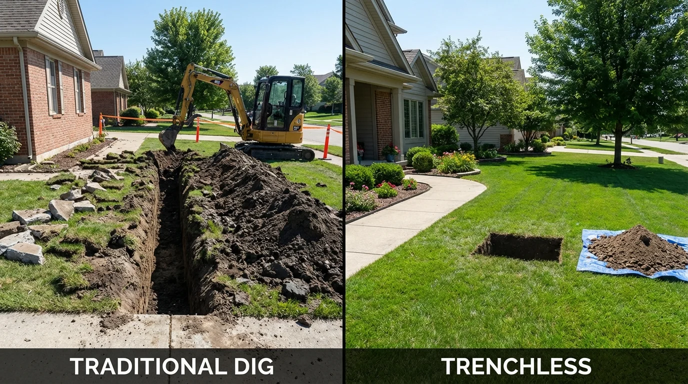 Trenchless sewer repair with minimal yard damage versus traditional excavation in Hanahan, SC